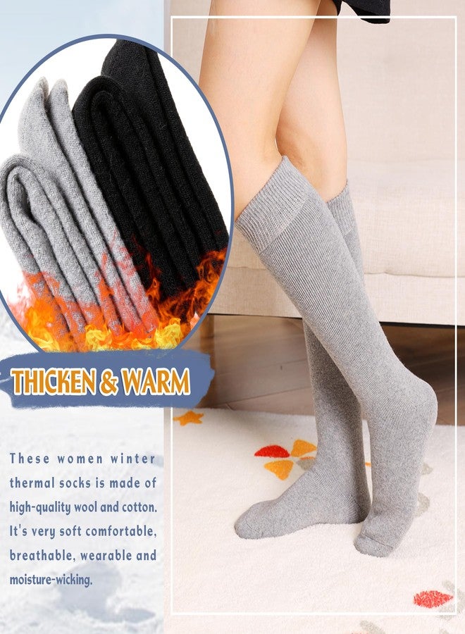Eyean Women's Knee High Wool Socks Winter Thick Thermal Soft Comfy Over Knee Long High Socks 2 Pairs (Solid Color Black+Grey) - Image 2